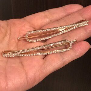 New_  Set of 2 _ Gold Rhinestone Hair Pin